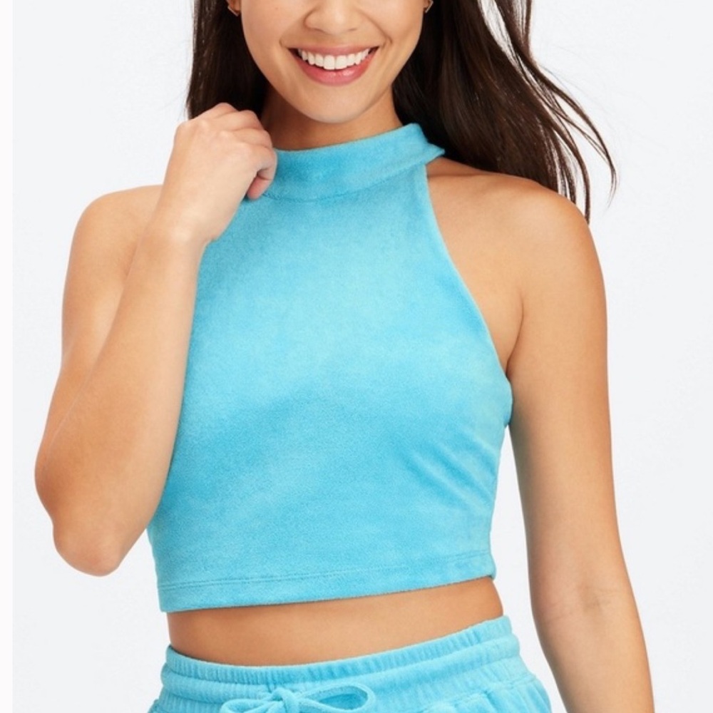 NWT Fabletics Terry Built In Bra Tank in Aqua Blue Large